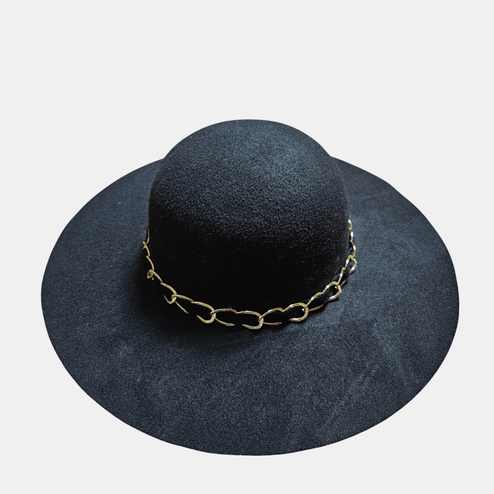 Charlotte Russe Gold Chain Accent Wide Brim Floppy Hat OS Glam Indie Statement